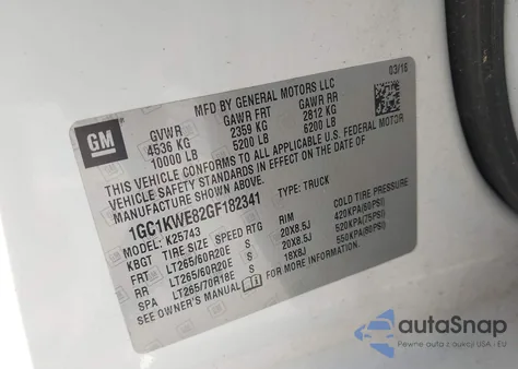 2016 Chevrolet Silverado 2500Hd Ltz z USA, uszkodzony, nr VIN 1GC1KWE82GF182341